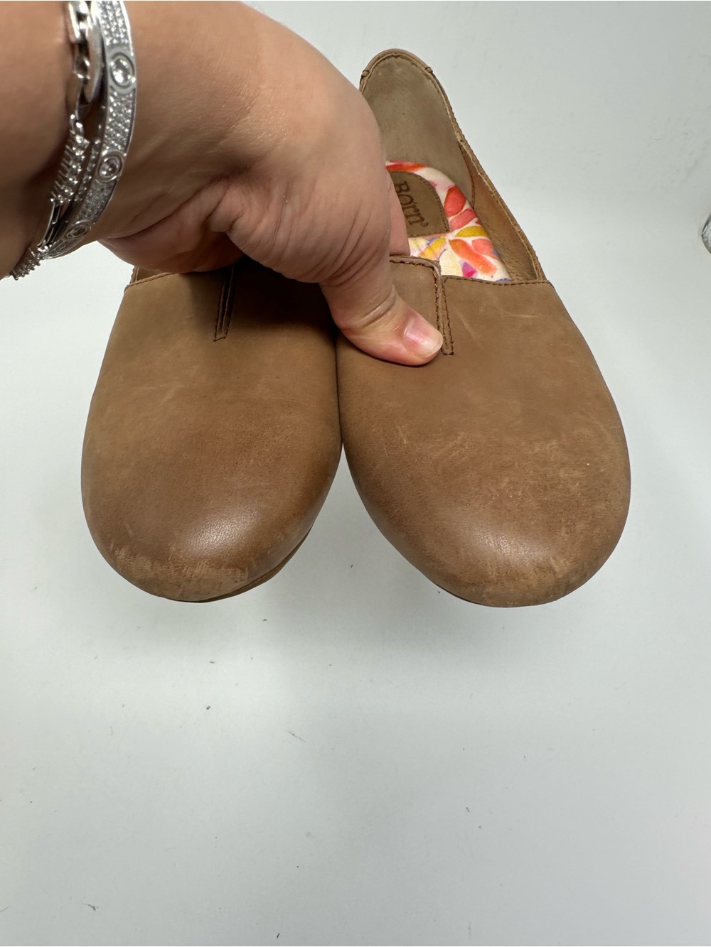 Born Sebra Brown Leather Flat with Cautioned Sole Women's Size 8W - Picture 9 of 15